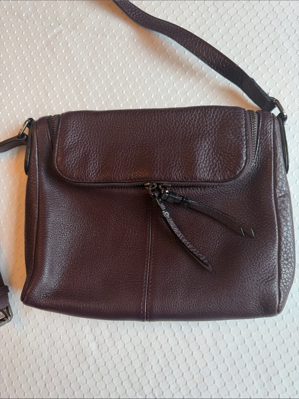 Vince Camuto Pebbled Leather Messenger in Deep Burgundy